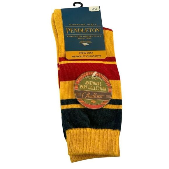 Pendleton Yellow Stripe Crew Socks Medium – Retro National Park Outdoor Style - Picture 1 of 2